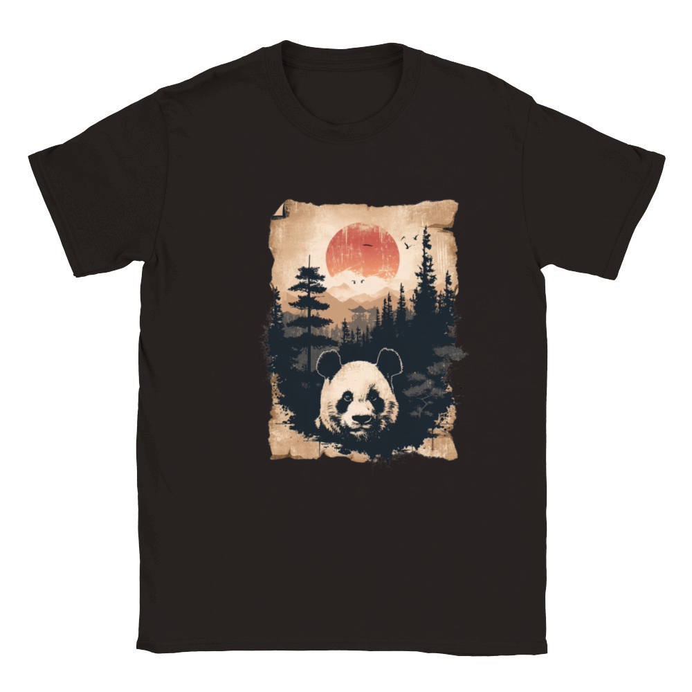 Sunset Scenery Papyrus Scroll Japanese Art Panda Classic Kids Crewneck T-shirt