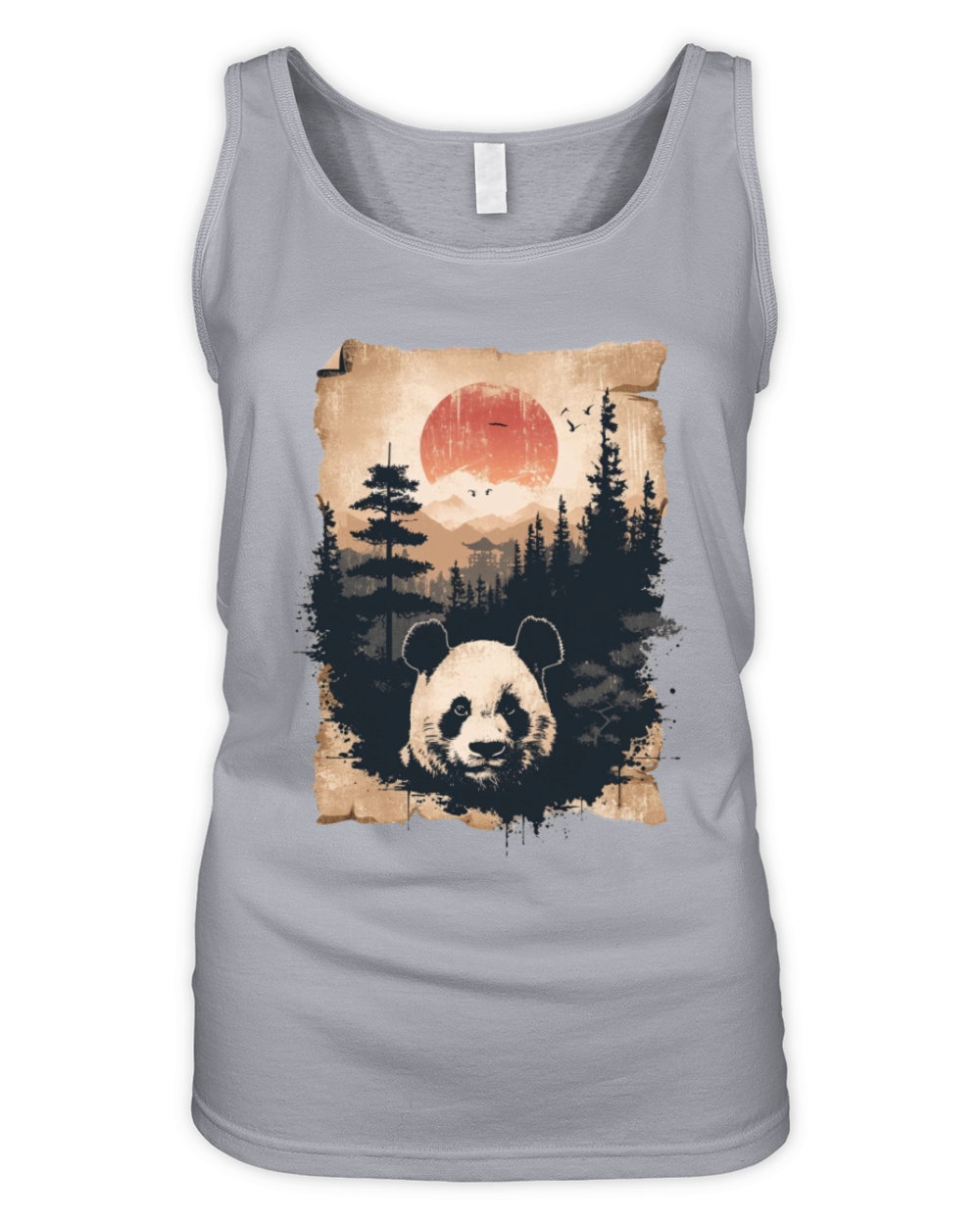 Sunset Scenery Papyrus Scroll Japanese Art Panda Organic Women's Tank Top