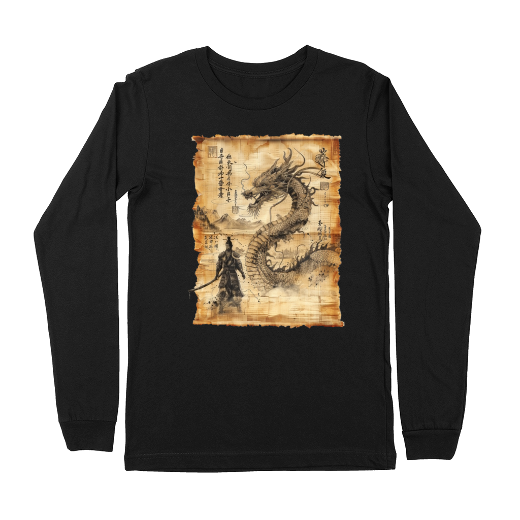 Retro Dragon Papyrus Scroll Japanese Art Premium Long Sleeve