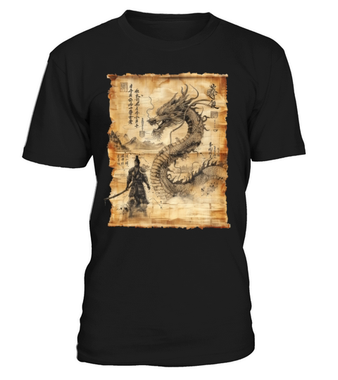 Retro Dragon Papyrus Scroll Japanese Art T-Shirt Unisex