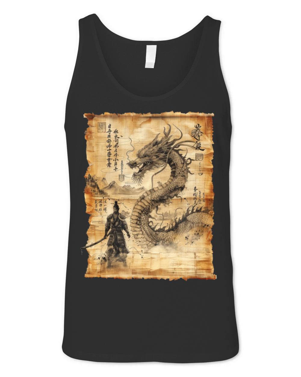 Retro Dragon Papyrus Scroll Japanese Art Unisex Jersey Tank