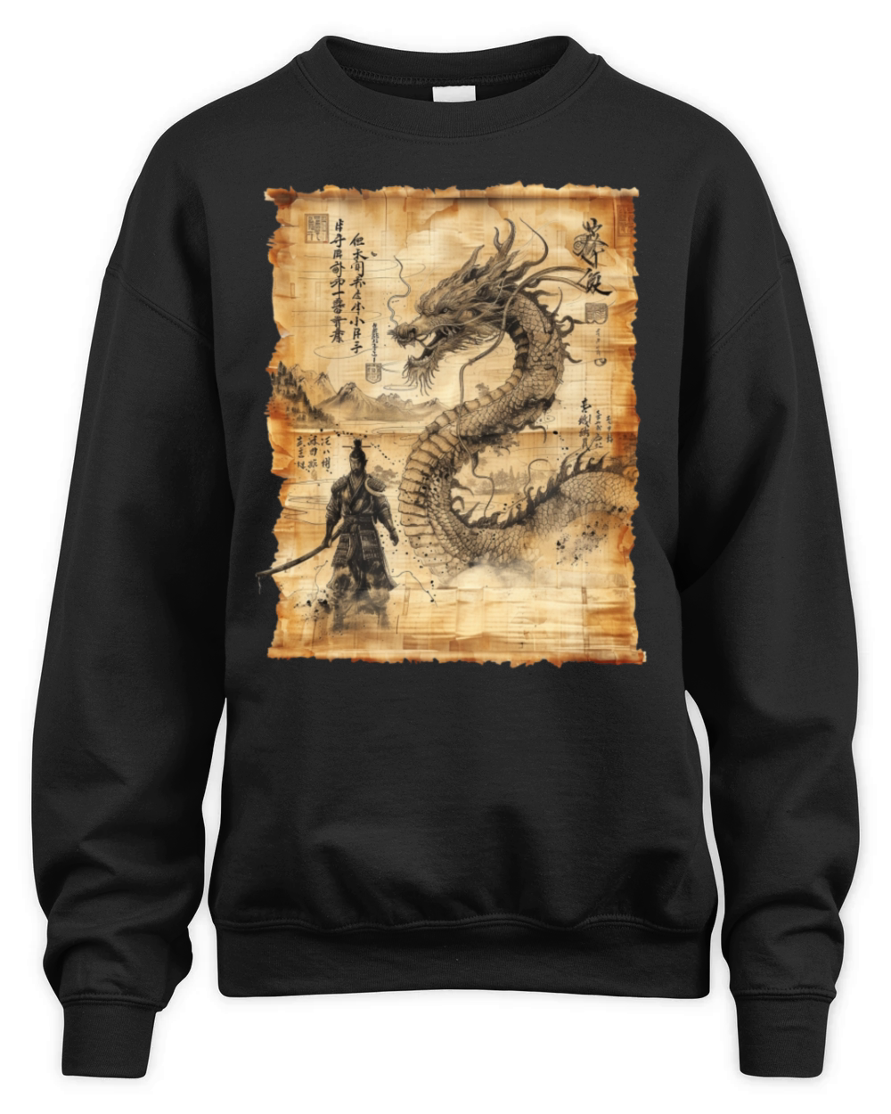 Retro Dragon Papyrus Scroll Japanese Art Unisex Premium Crewneck Sweatshirt