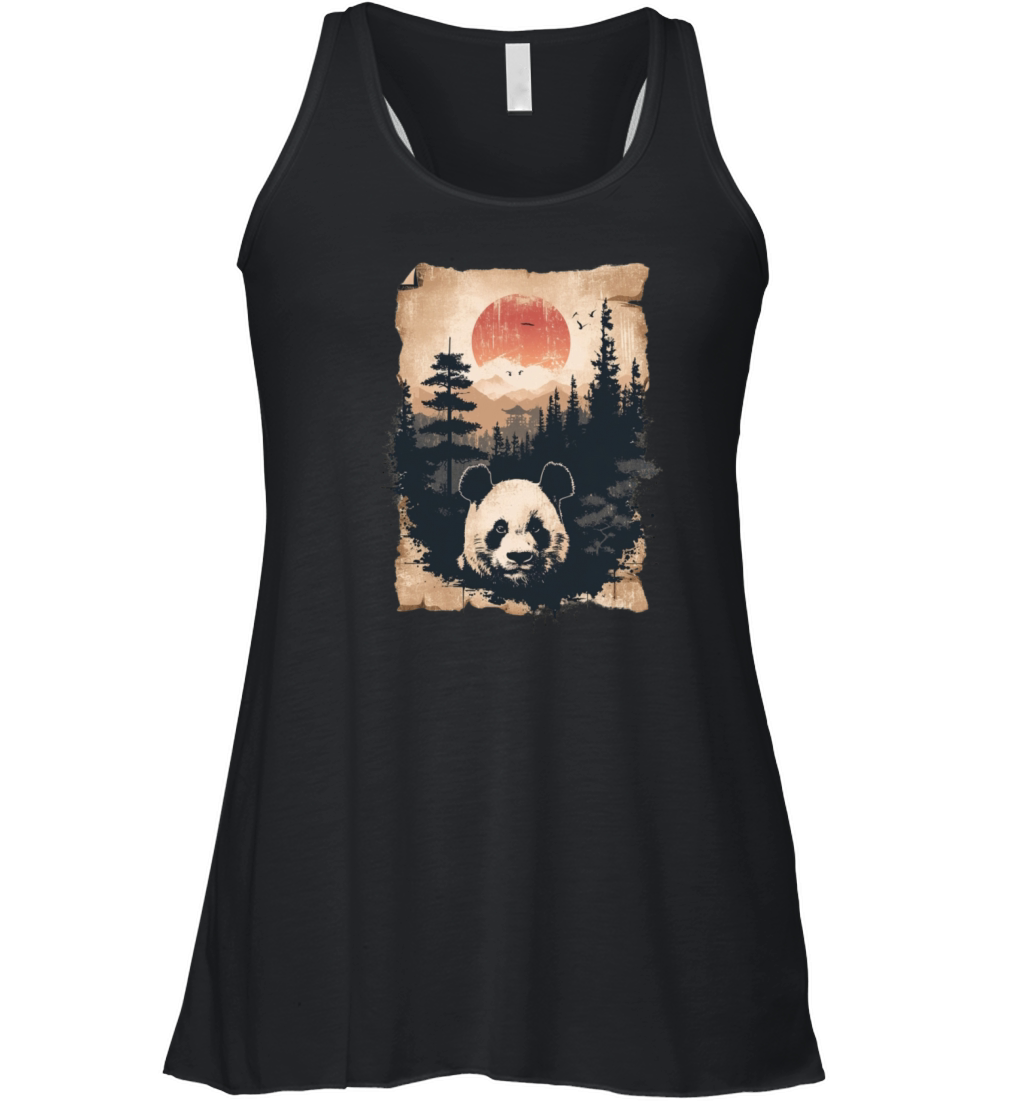 Sunset Scenery Papyrus Scroll Japanese Art Panda Women's Flowy Tank Top