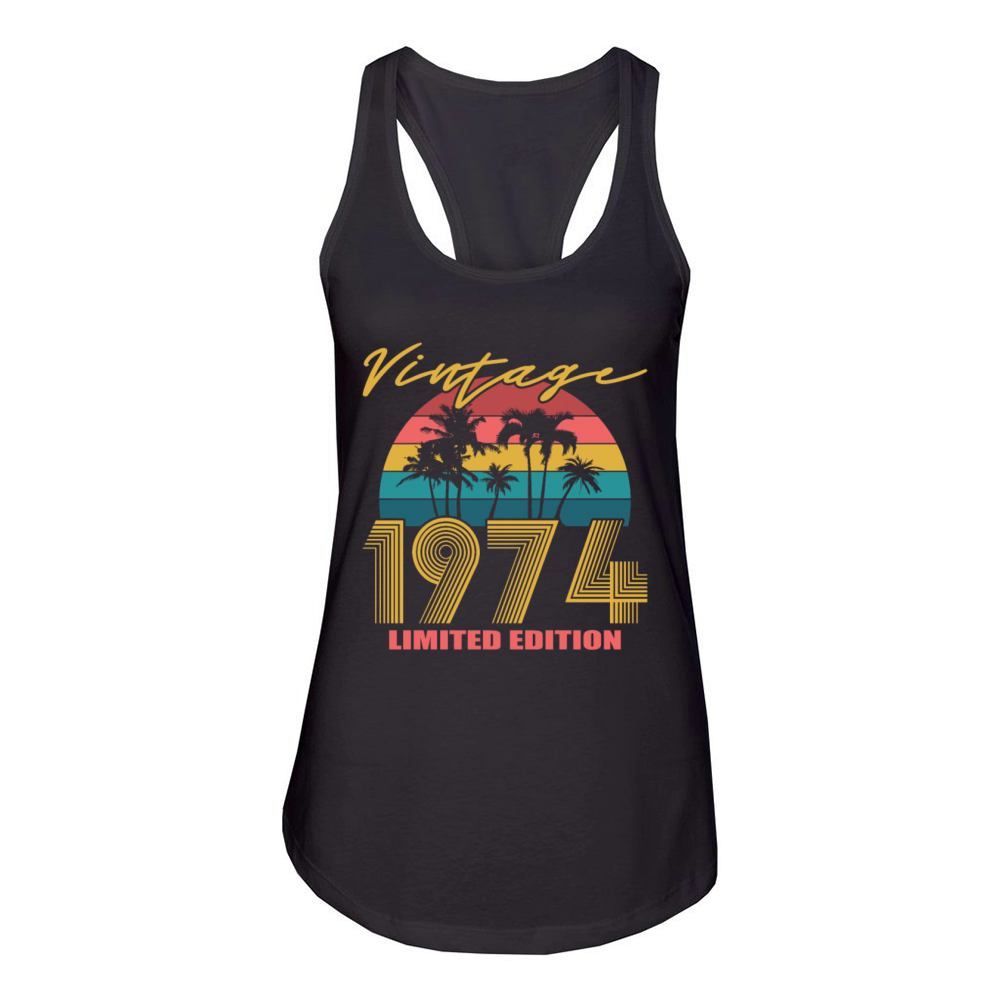 50th birthday vintage 1974 born in 1974 Women's Racerback Tank