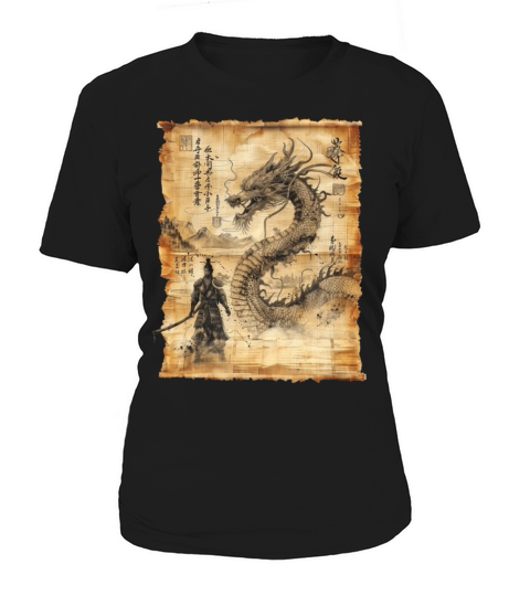 Retro Dragon Papyrus Scroll Japanese Art Women's T-Shirt