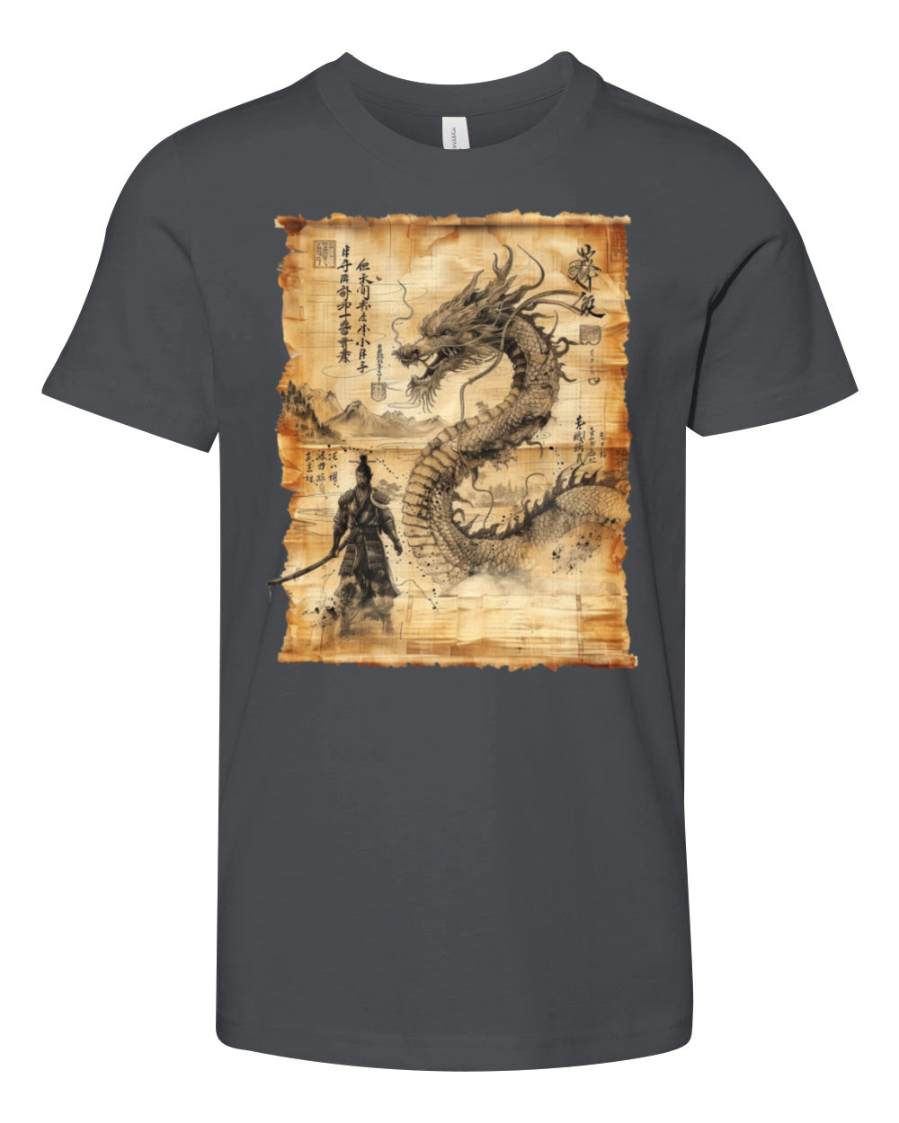 Retro Dragon Papyrus Scroll Japanese Art Youth Unisex Jersey Tee