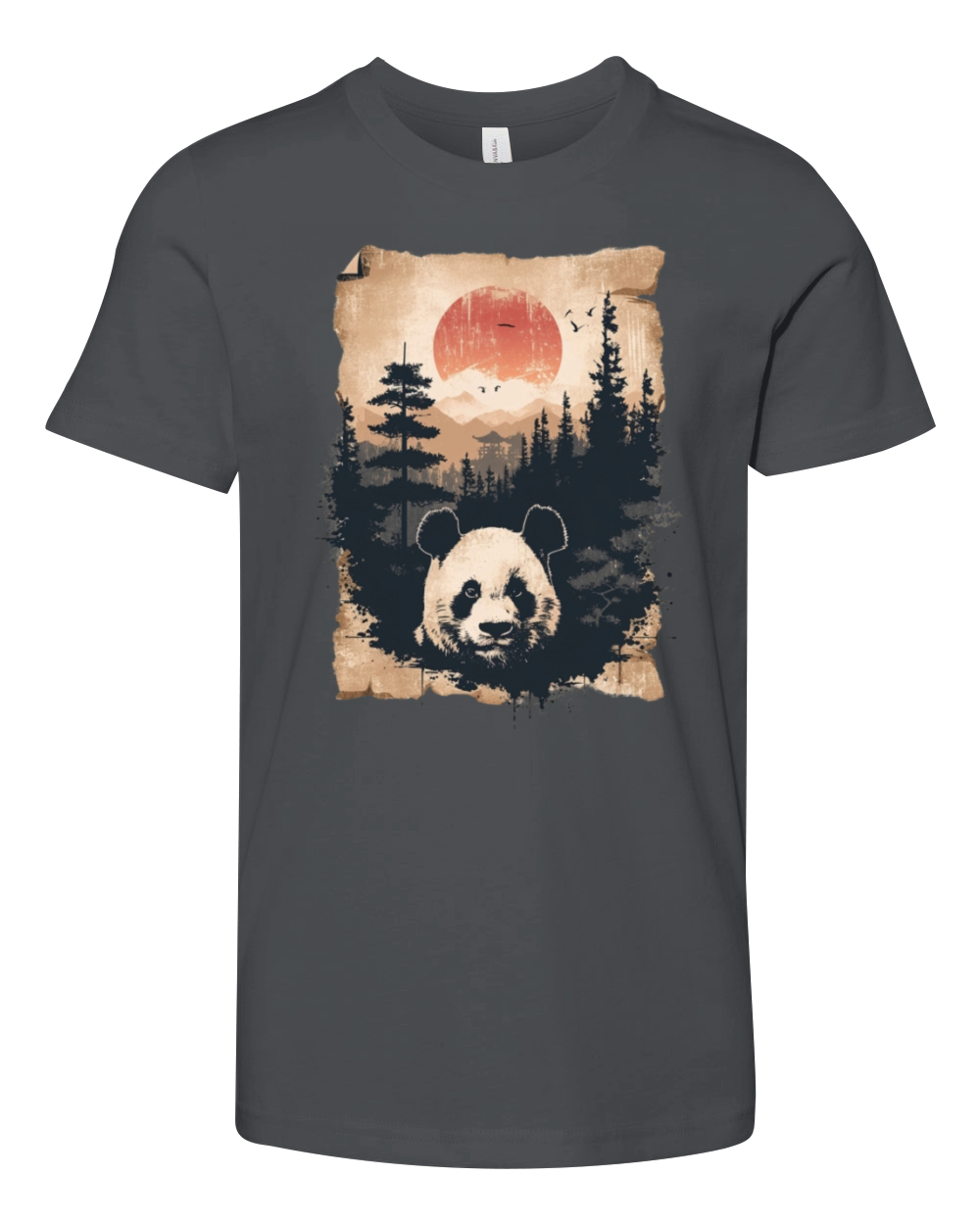 Sunset Scenery Papyrus Scroll Japanese Art Panda Youth Unisex Jersey Tee