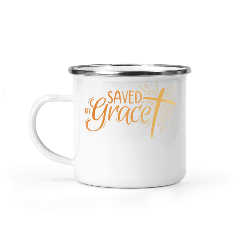 Saved by Grace Lettering Camping Mug