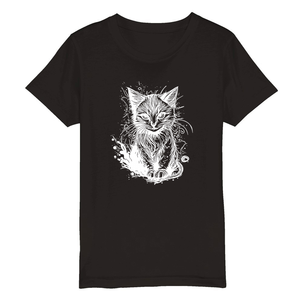 Cuddly Little Cat In Vintage Tattoo Style Organic Kids Crewneck T-shirt
