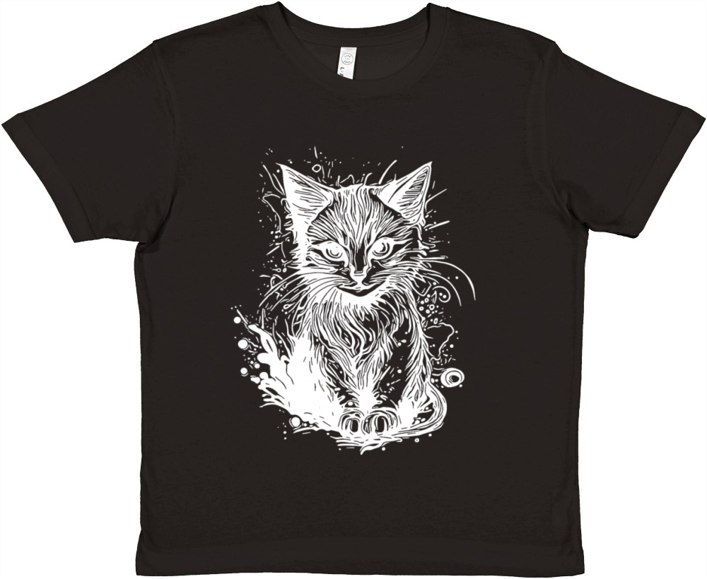 Cuddly Little Cat In Vintage Tattoo Style Premium Kids Crewneck T-shirt