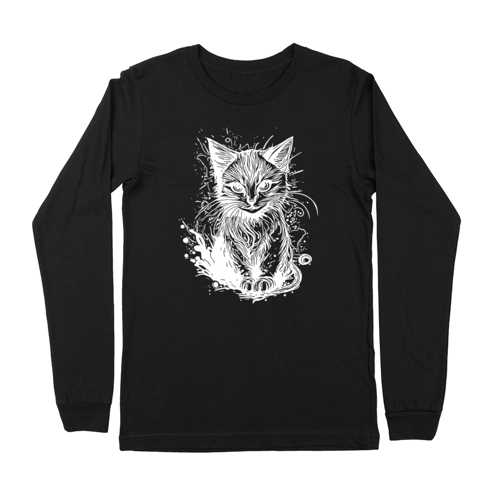 Cuddly Little Cat In Vintage Tattoo Style Premium Long Sleeve