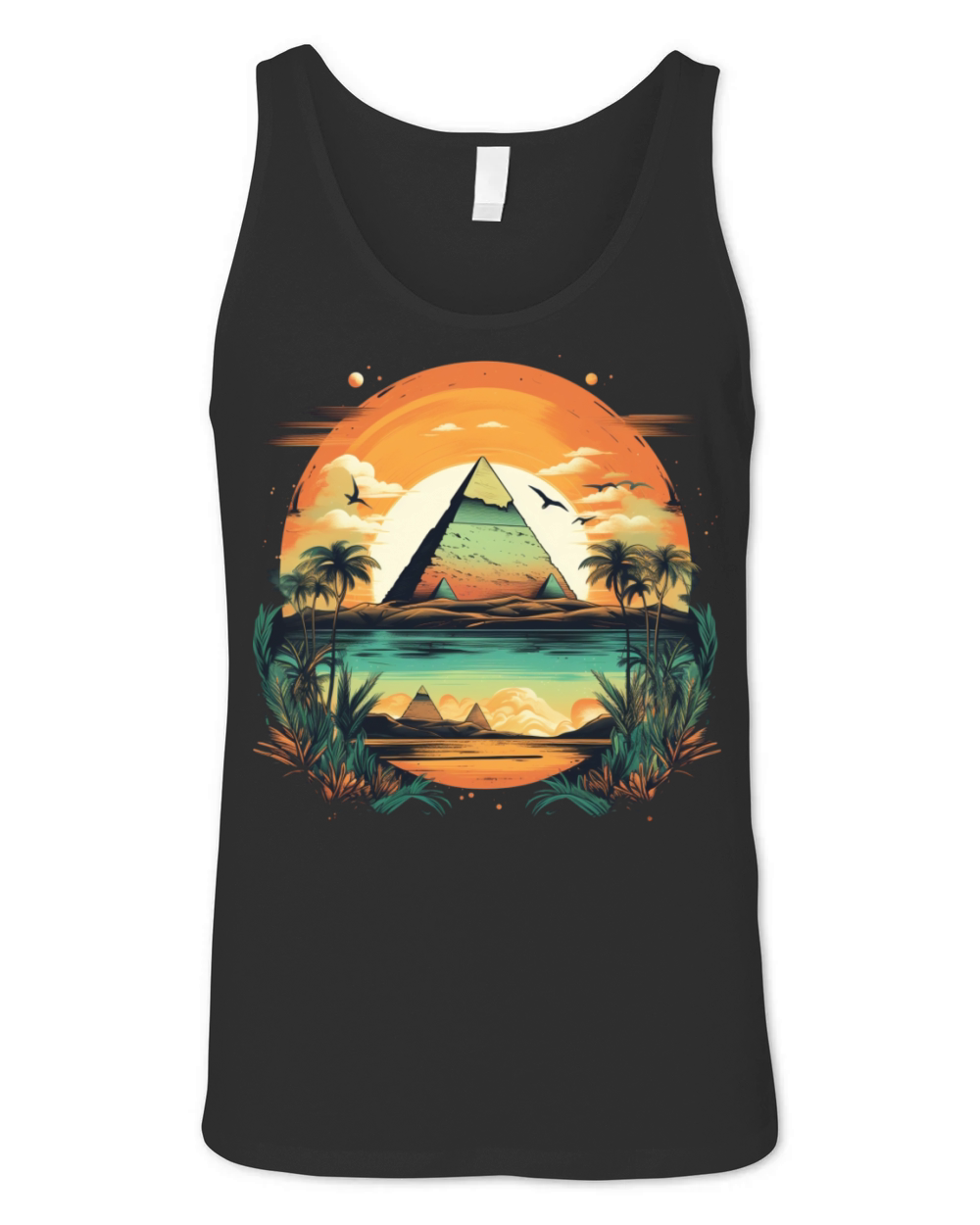 The pyramids the Nile River and date palms Unisex Jersey Tank