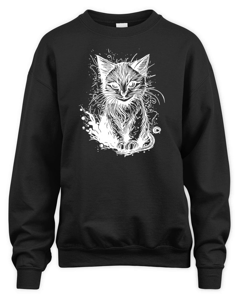 Cuddly Little Cat In Vintage Tattoo Style Unisex Premium Crewneck Sweatshirt