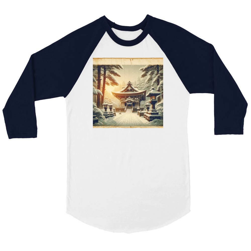 Classic Temple Shrine Scenery Papyrus Scroll Unisex ¾ sleeve Raglan T-shirt