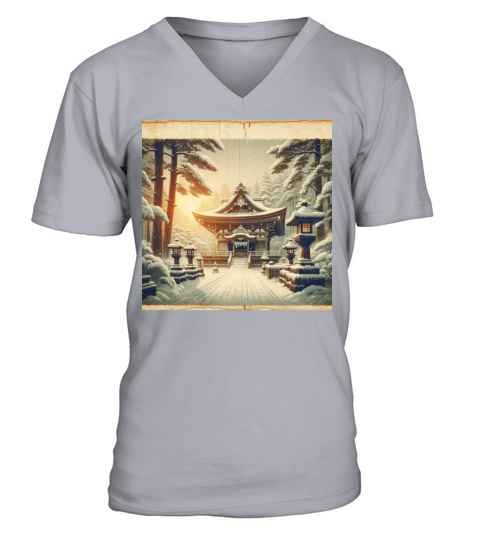 Classic Temple Shrine Scenery Papyrus Scroll V-Neck T-shirt