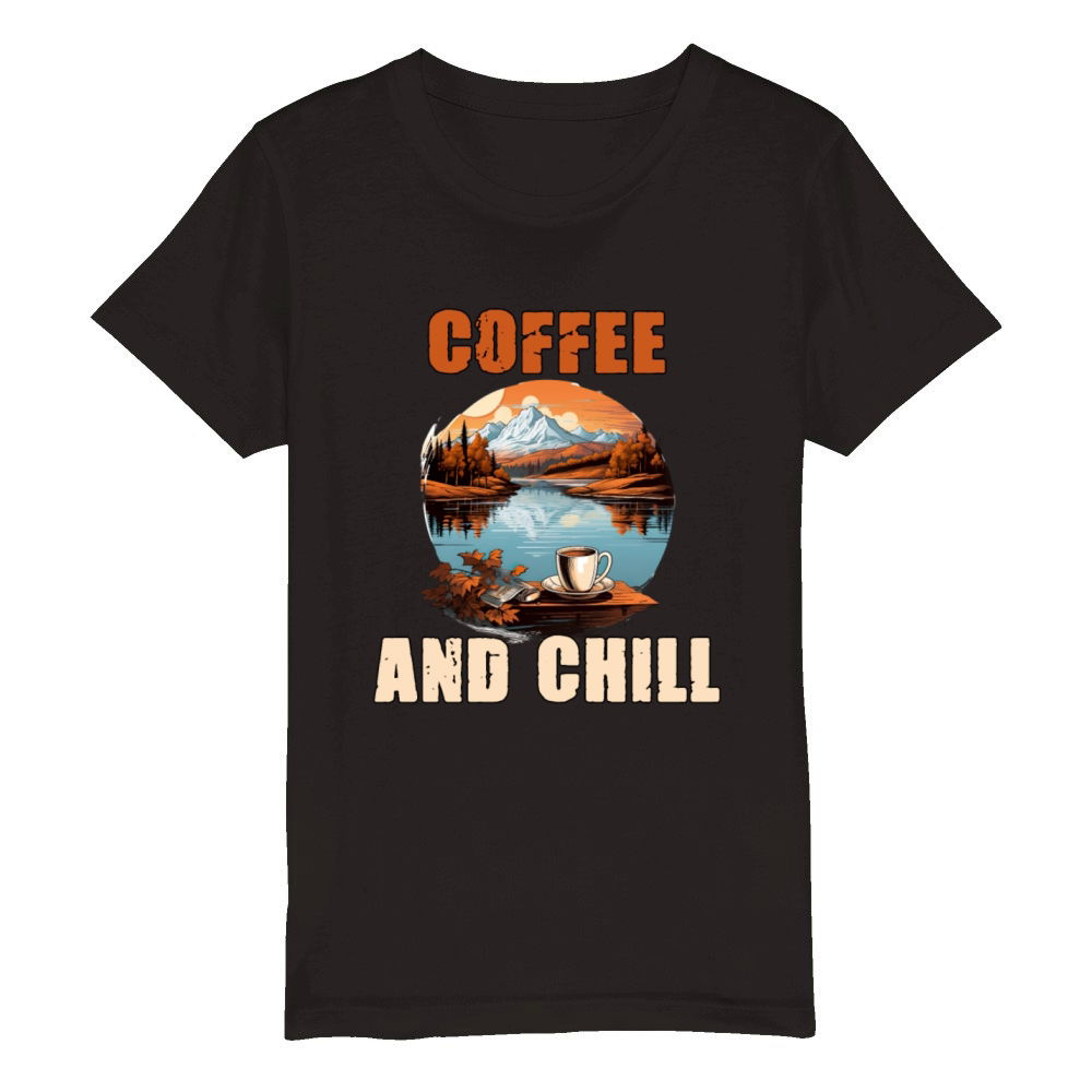 Coffee And Chill Vintage Mountain Nature Scene Organic Kids Crewneck T-shirt