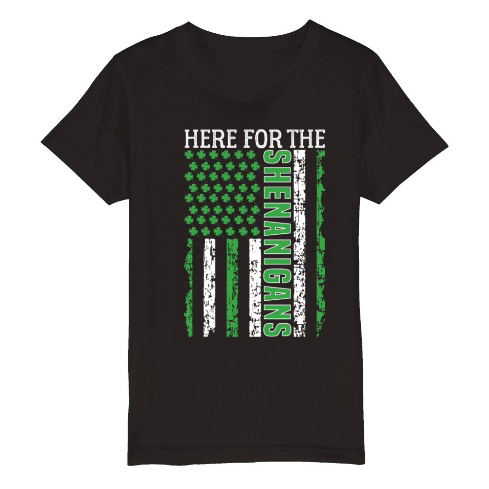 Here For The Shenanigans American Flag St Patrick Organic Kids Crewneck T-shirt