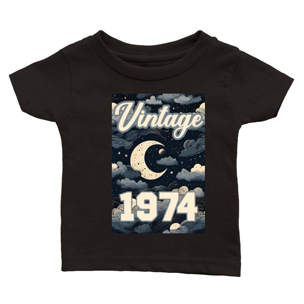 vintage 1974 moon art style painting dark moon Classic Baby Crewneck T-shirt