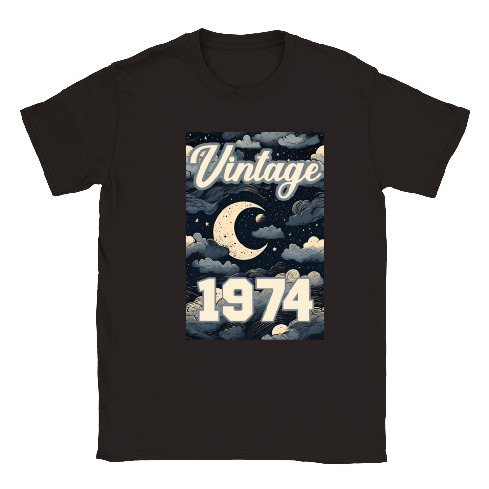 vintage 1974 moon art style painting dark moon Classic Kids Crewneck T-shirt
