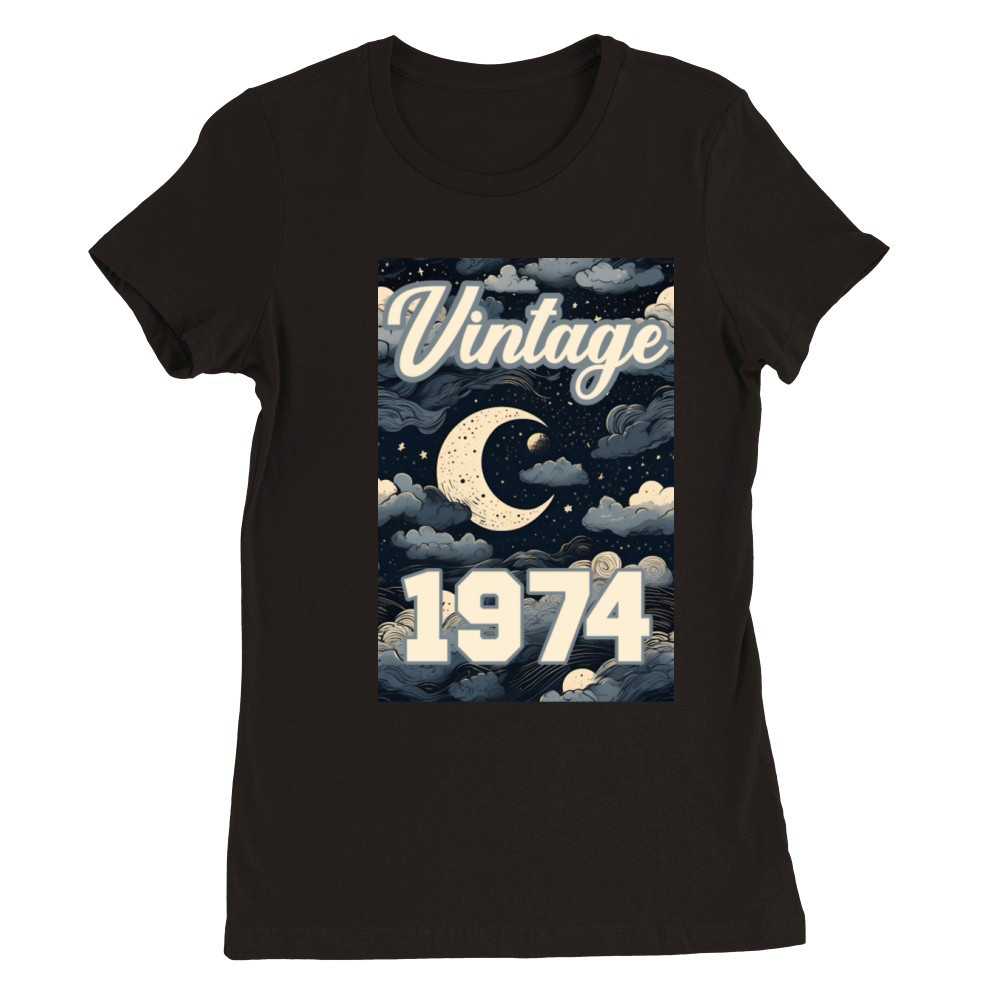 vintage 1974 moon art style painting dark moon Premium Womens Crewneck T-shirt