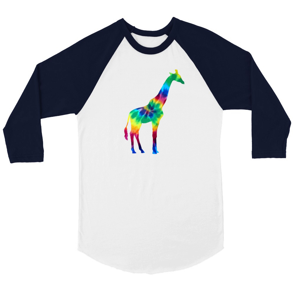 Giraffe Tie Dye Animal Gift Unisex ¾ sleeve Raglan T-shirt