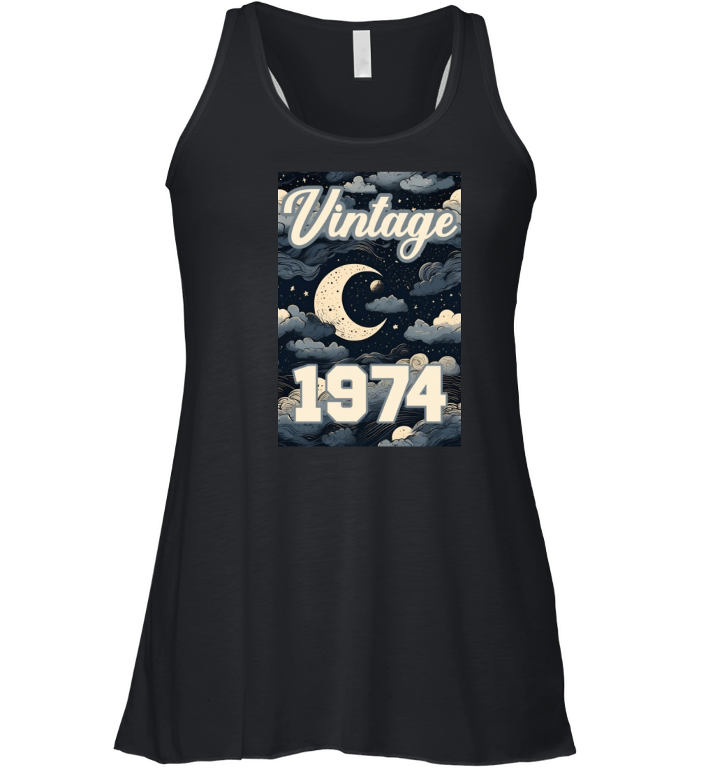 vintage 1974 moon art style painting dark moon Women's Flowy Tank Top