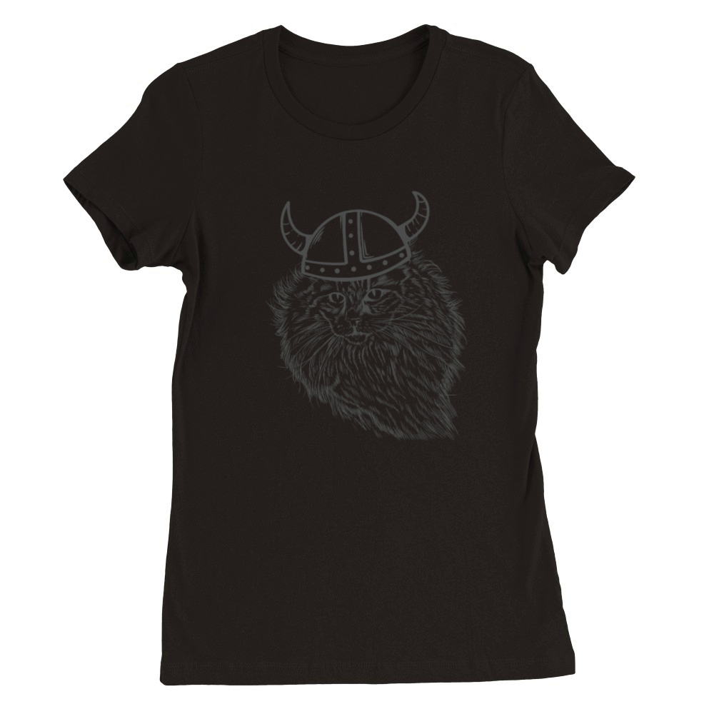 Norwegian Forest Cat with Viking Helmet Premium Womens Crewneck T-shirt