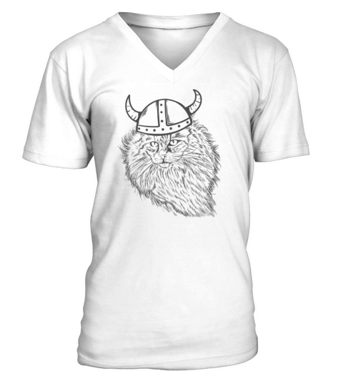 Norwegian Forest Cat with Viking Helmet V-Neck T-shirt