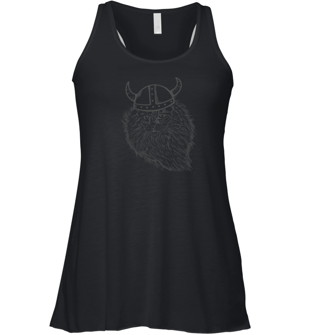 Norwegian Forest Cat with Viking Helmet Women's Flowy Tank Top