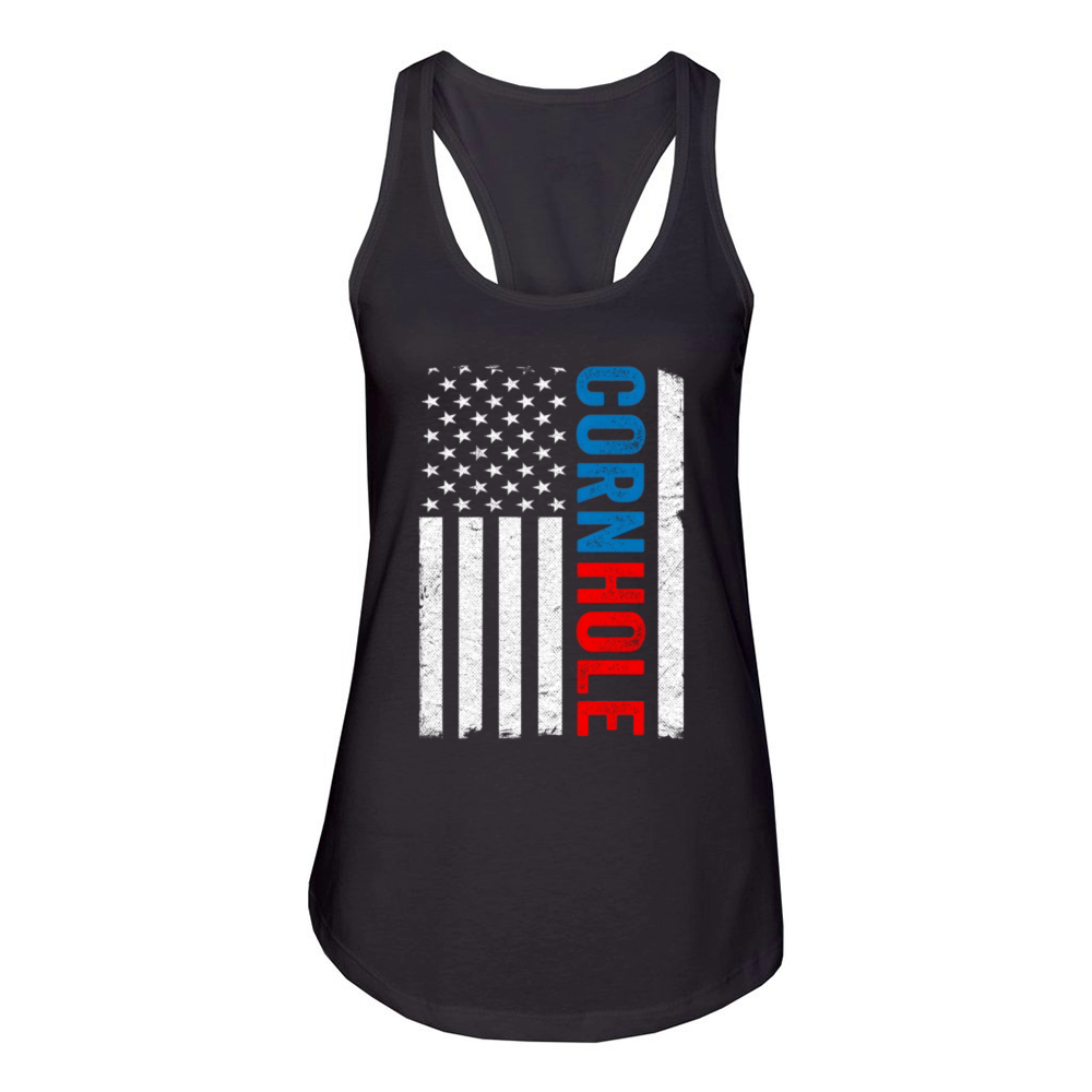 Us American Flag Corn Hole Bean Bag Toss Player Co Women's Racerback Tank