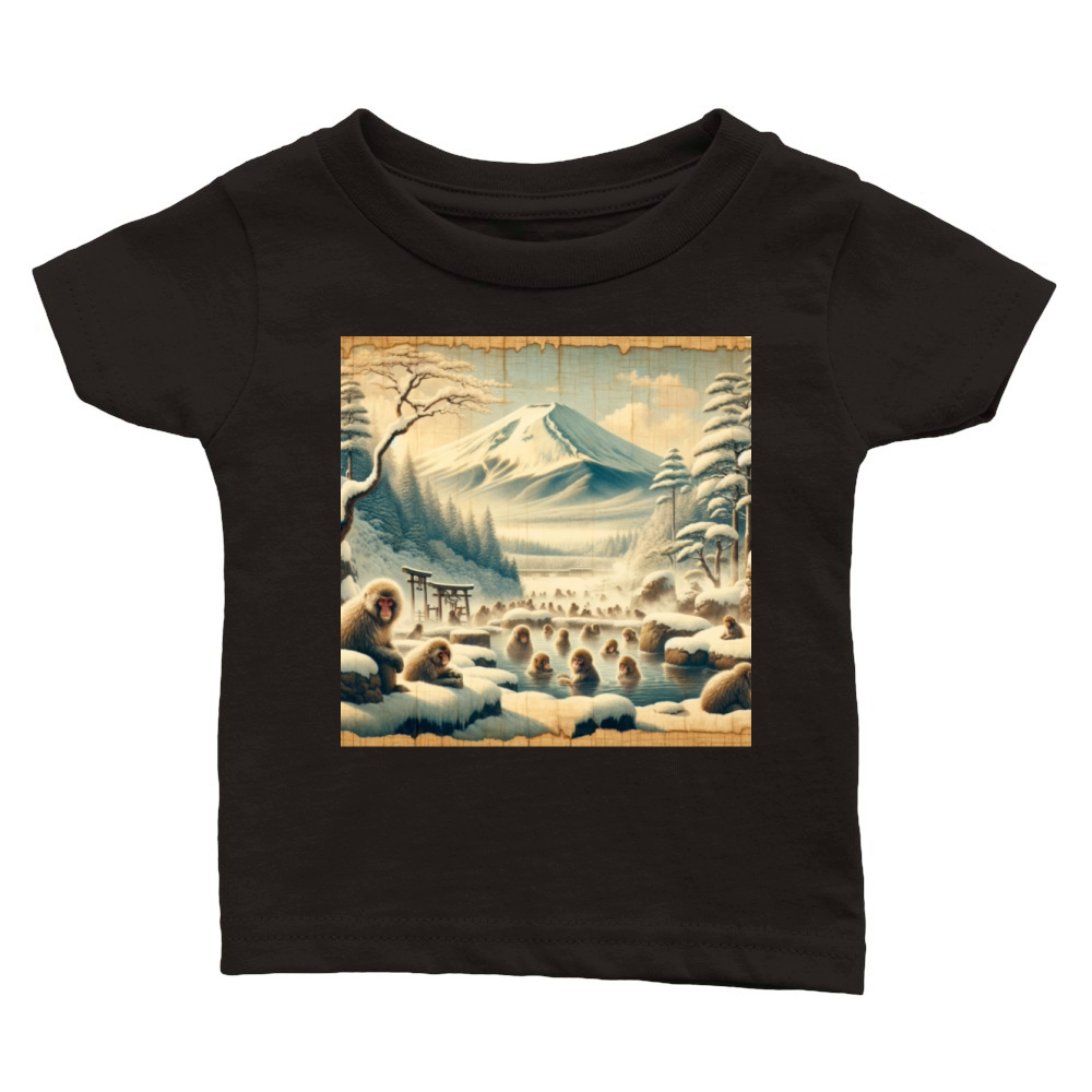 Vintage Animal Macaque Winter Monkey Japanese Art Classic Baby Crewneck T-shirt