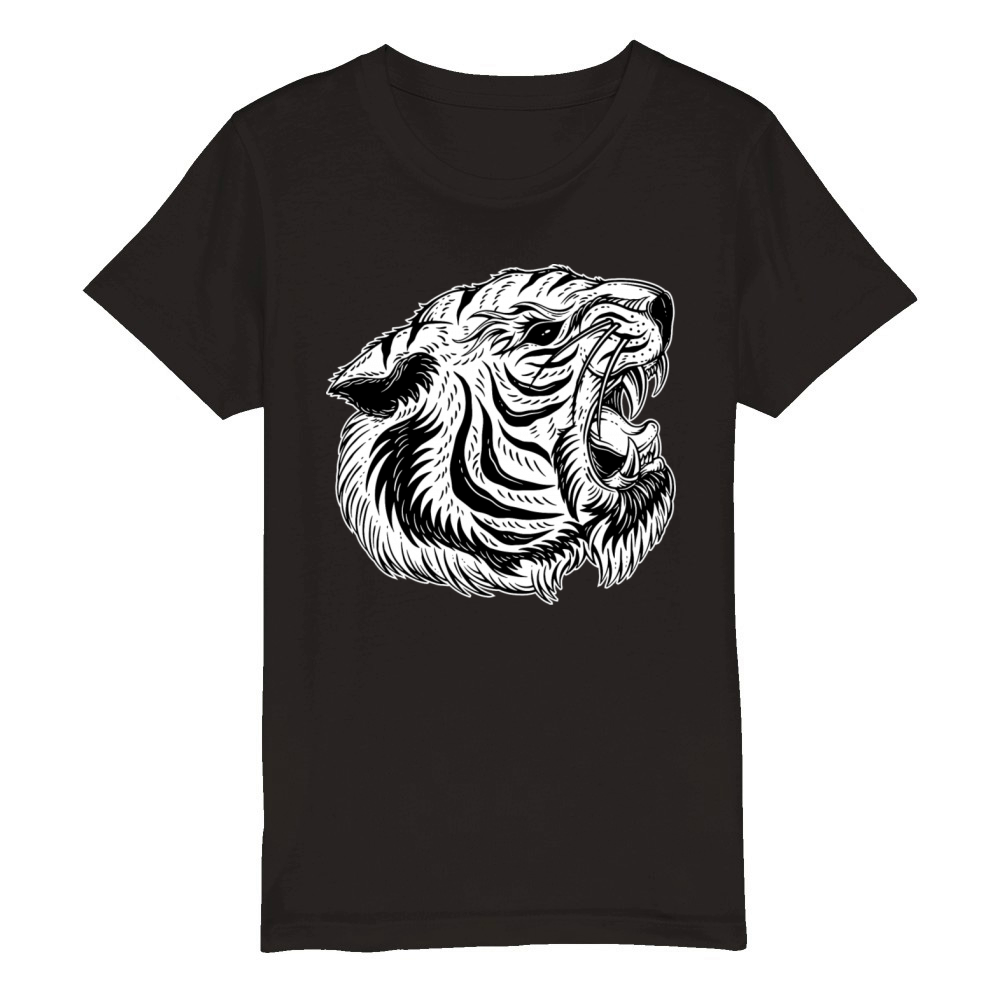 Angry Dark Tiger Artwork Organic Kids Crewneck T-shirt
