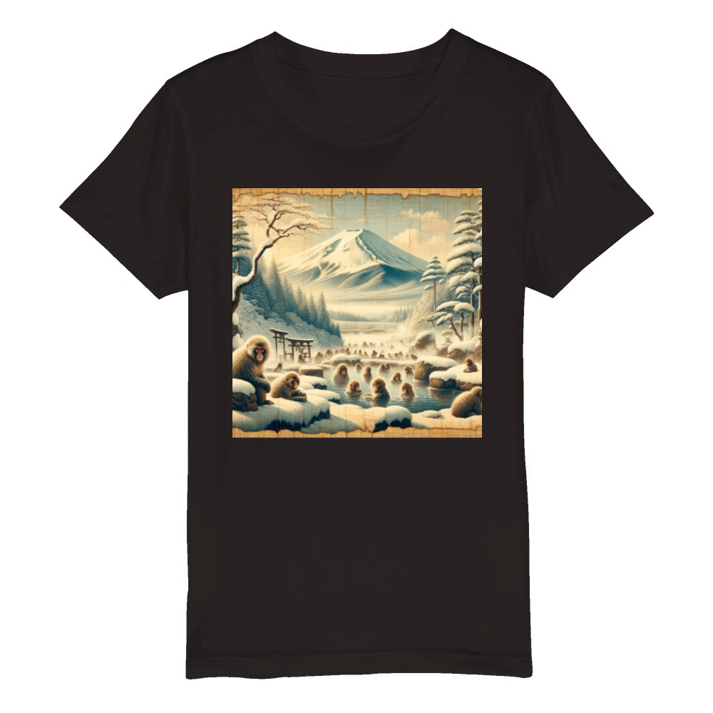 Vintage Animal Macaque Winter Monkey Japanese Art Organic Kids Crewneck T-shirt