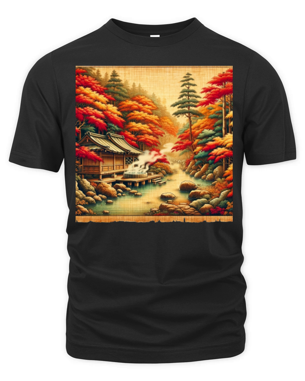 Classic Scenery Papyrus Scroll Onsen Japanese Art Organic Unisex T-shirt