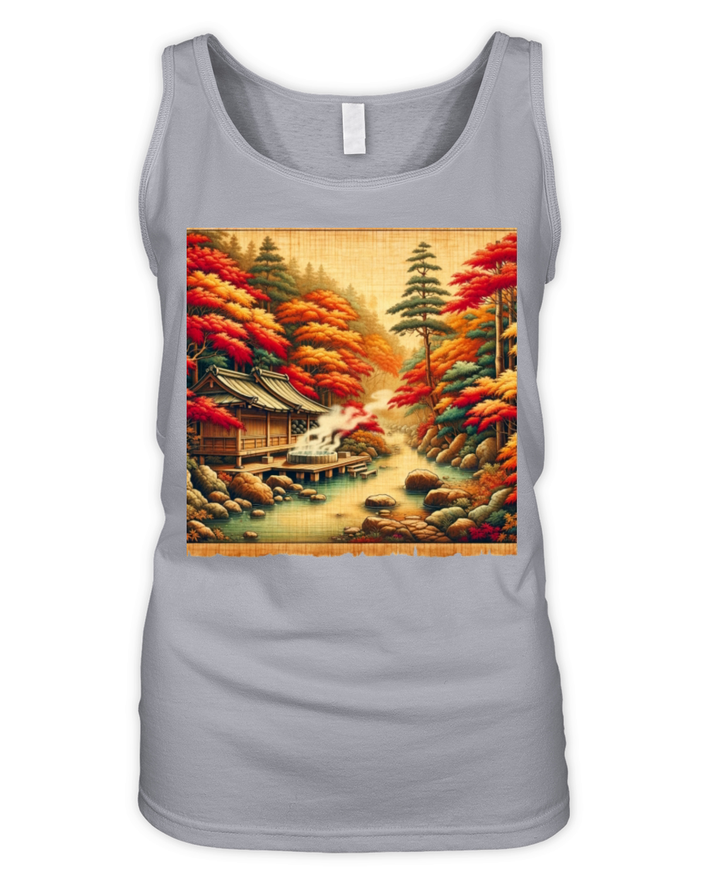 Classic Scenery Papyrus Scroll Onsen Japanese Art Organic Women's Tank Top