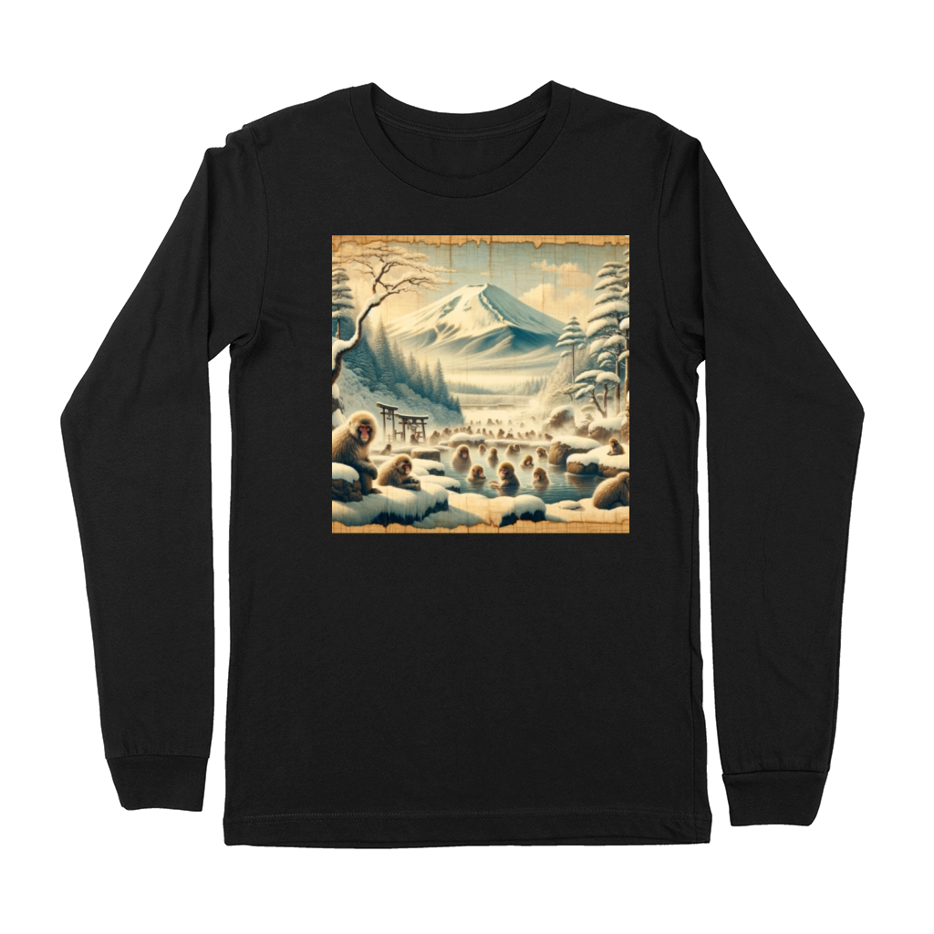 Vintage Animal Macaque Winter Monkey Japanese Art Premium Long Sleeve