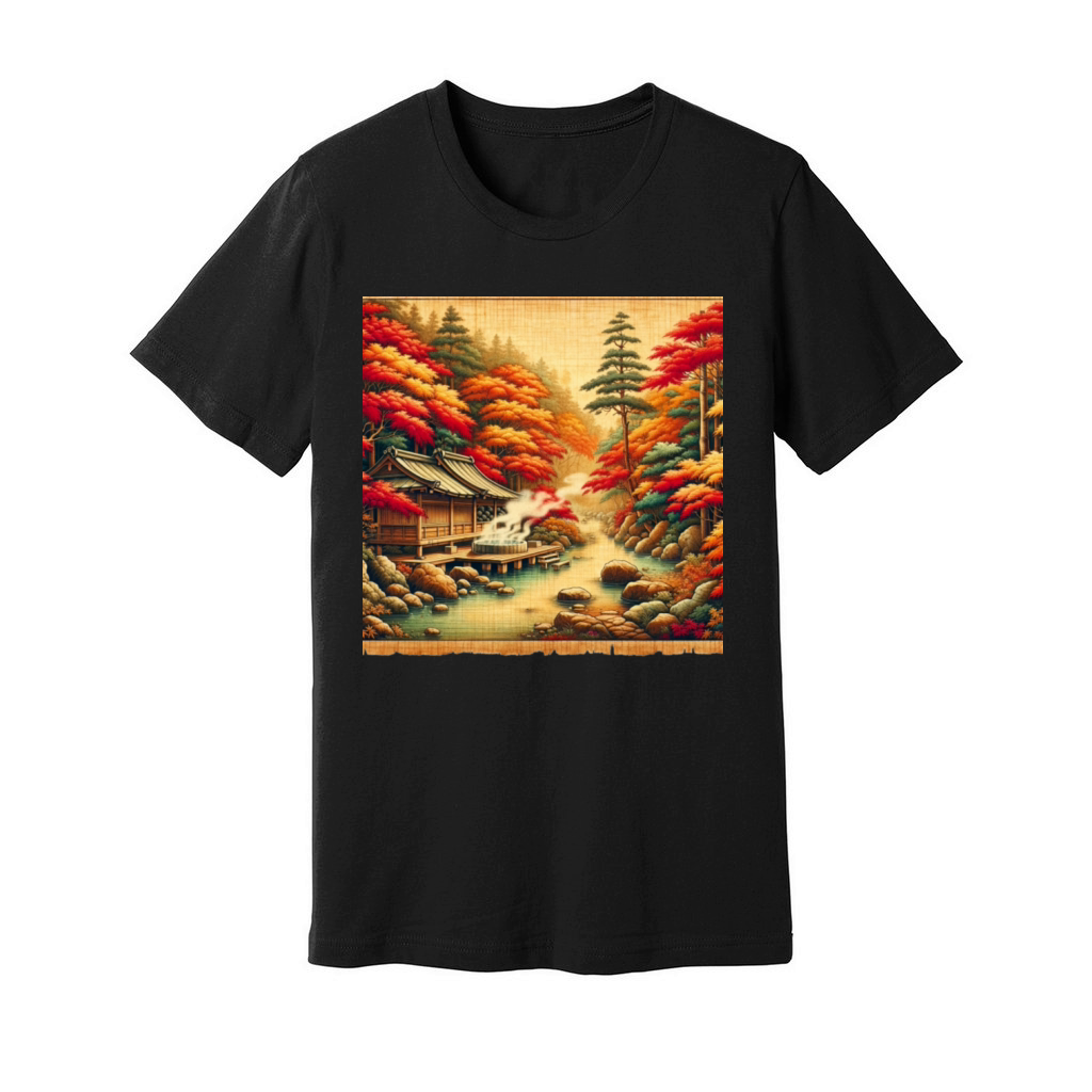 Classic Scenery Papyrus Scroll Onsen Japanese Art Unisex Jersey Tee
