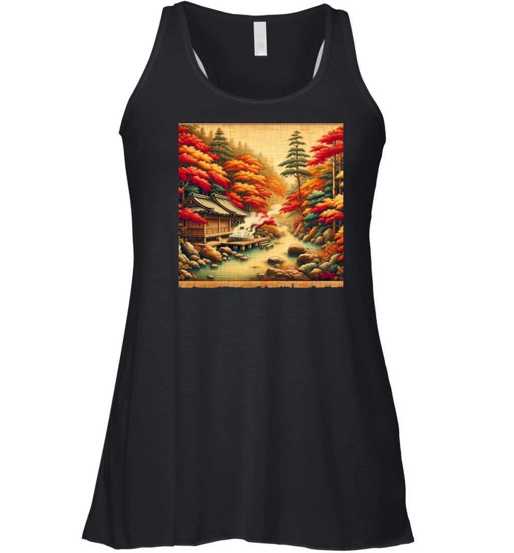 Classic Scenery Papyrus Scroll Onsen Japanese Art Women's Flowy Tank Top
