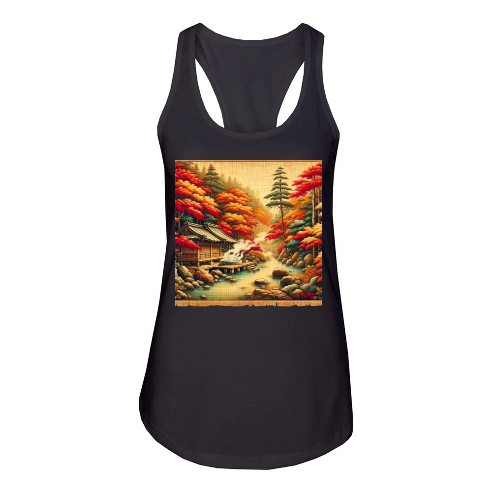 Classic Scenery Papyrus Scroll Onsen Japanese Art Women's Racerback Tank