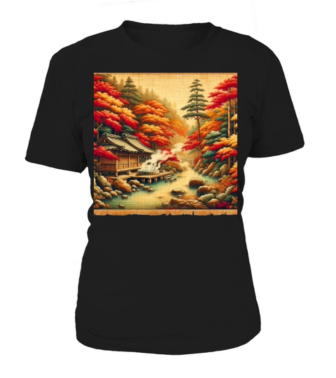 Classic Scenery Papyrus Scroll Onsen Japanese Art Women's T-Shirt