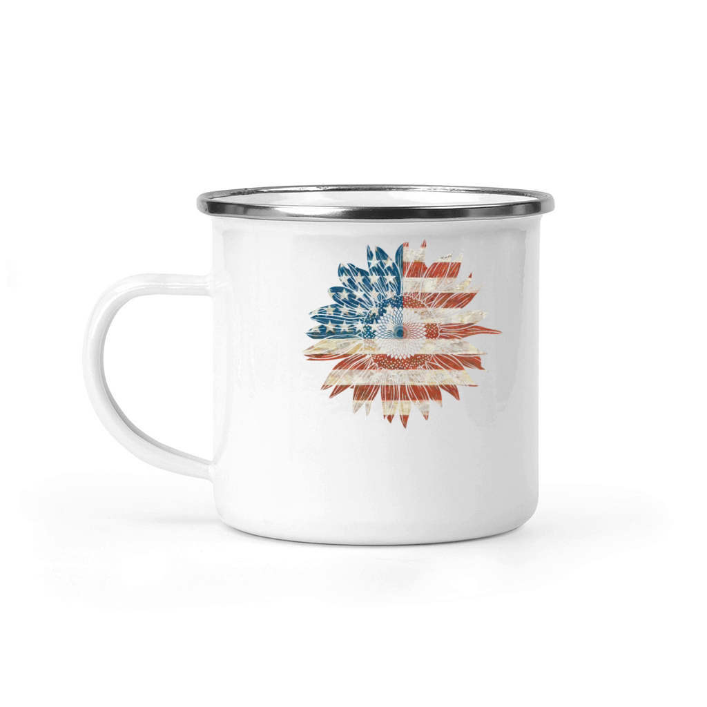 USA Flag as Sunflower Garden Plant Camping Mug