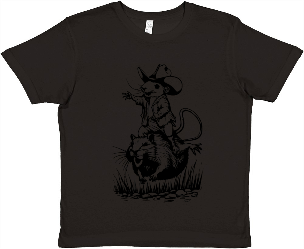 A rat in a cowboy hat jumping on Capybara Premium Kids Crewneck T-shirt