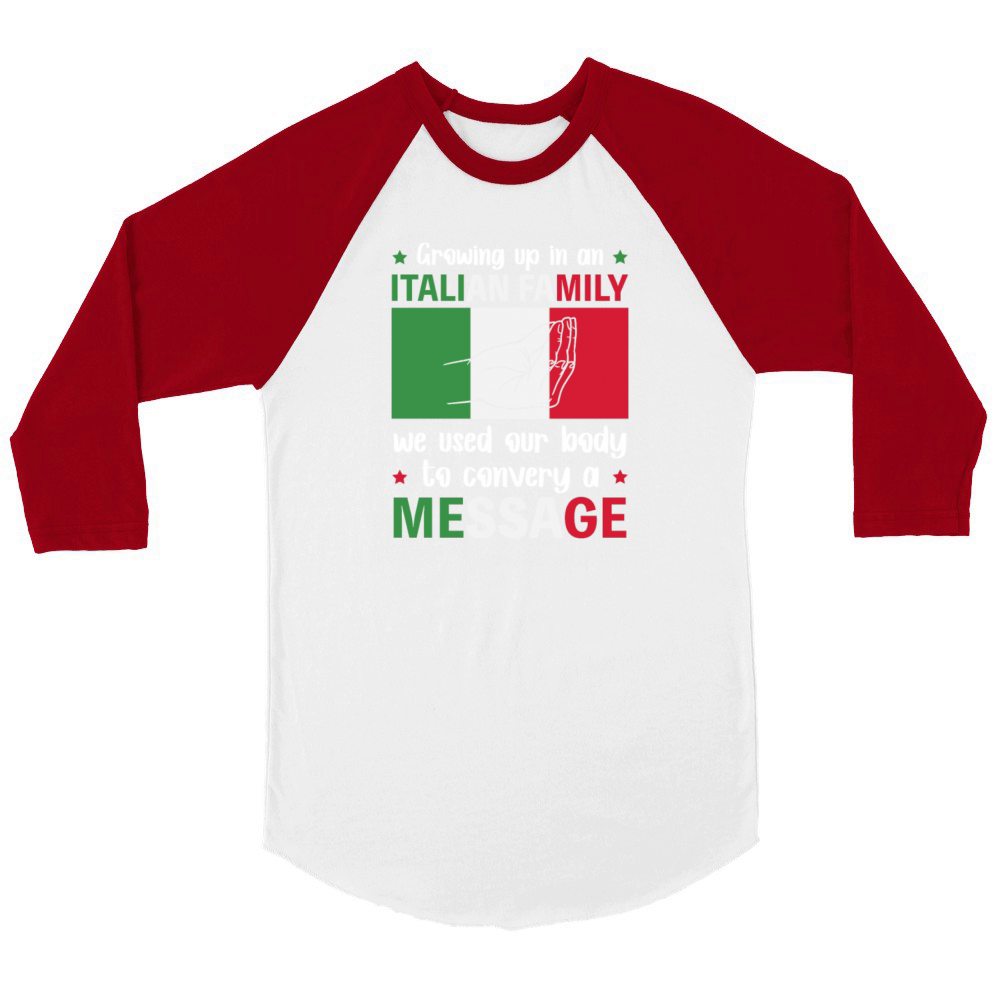 Italian Family Body Speak Hand Signs Unisex ¾ sleeve Raglan T-shirt