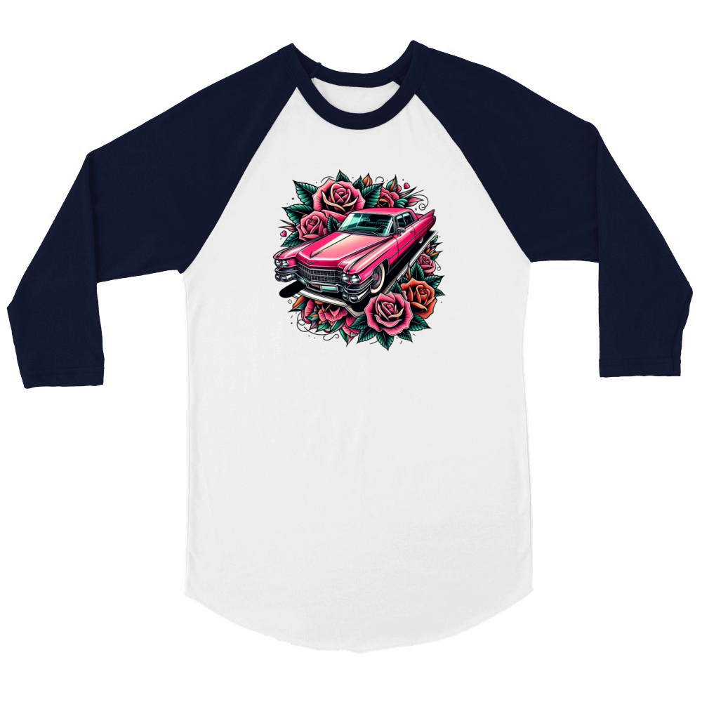 Pink cadillac Unisex ¾ sleeve Raglan T-shirt