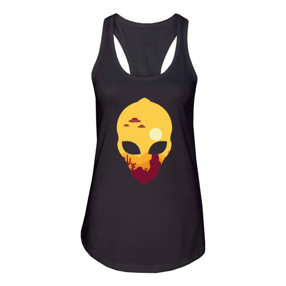 Ufos in Desert in Alien Head Women's Racerback Tank