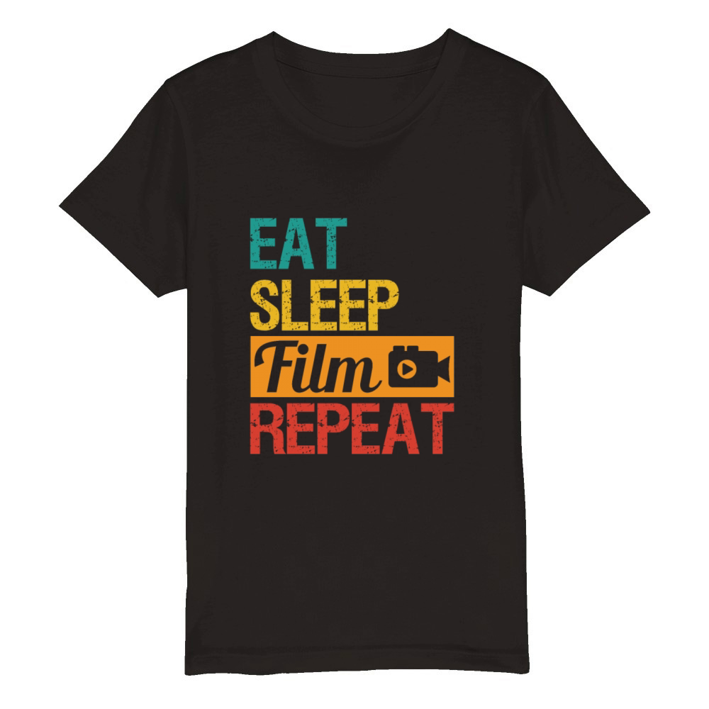 Eat Sleep Film repeat Movie Director Filmmaker Organic Kids Crewneck T-shirt