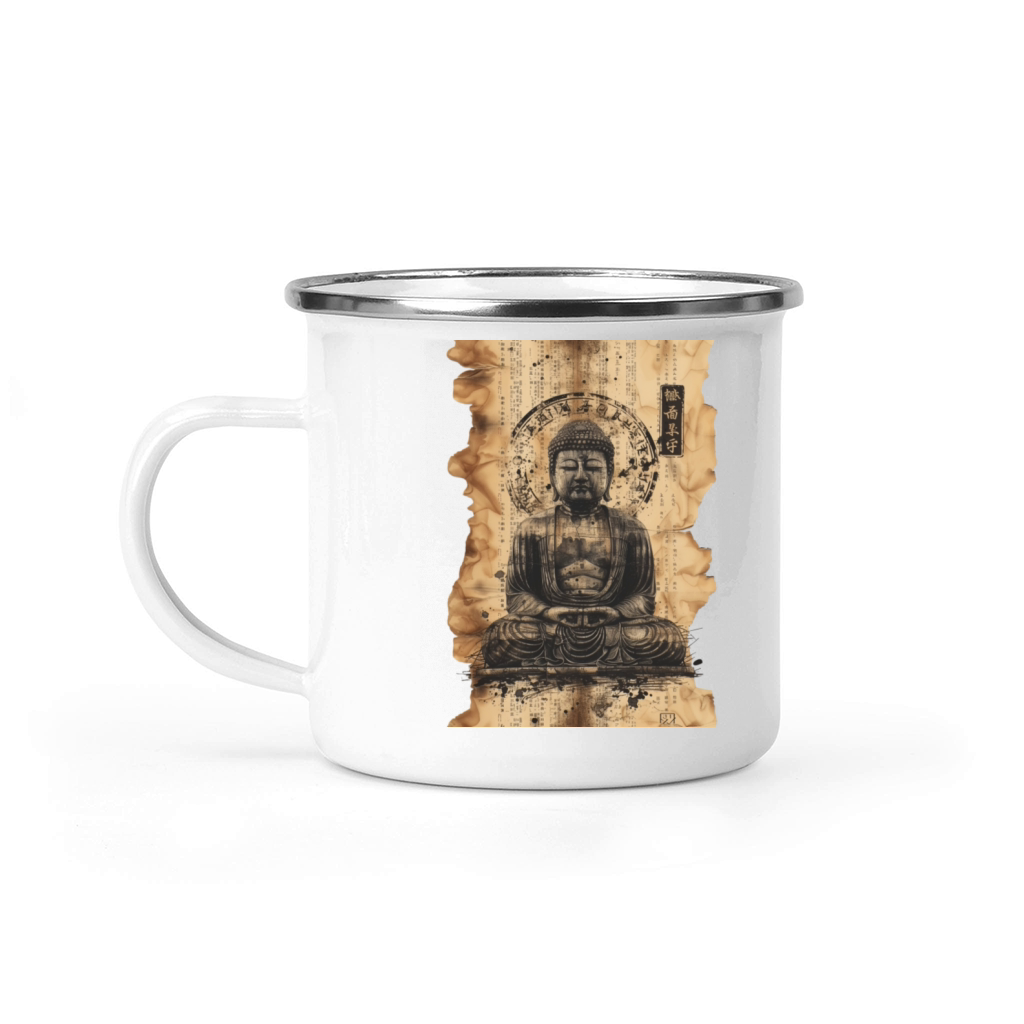 Vintage Papyrus Scroll Japanese Silhouette Buddha Camping Mug