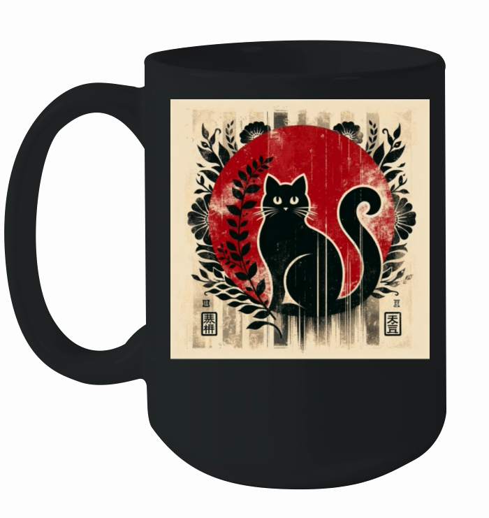 Silhouette Japanese Kitten Retro Cute Vintage Ceramic Mug