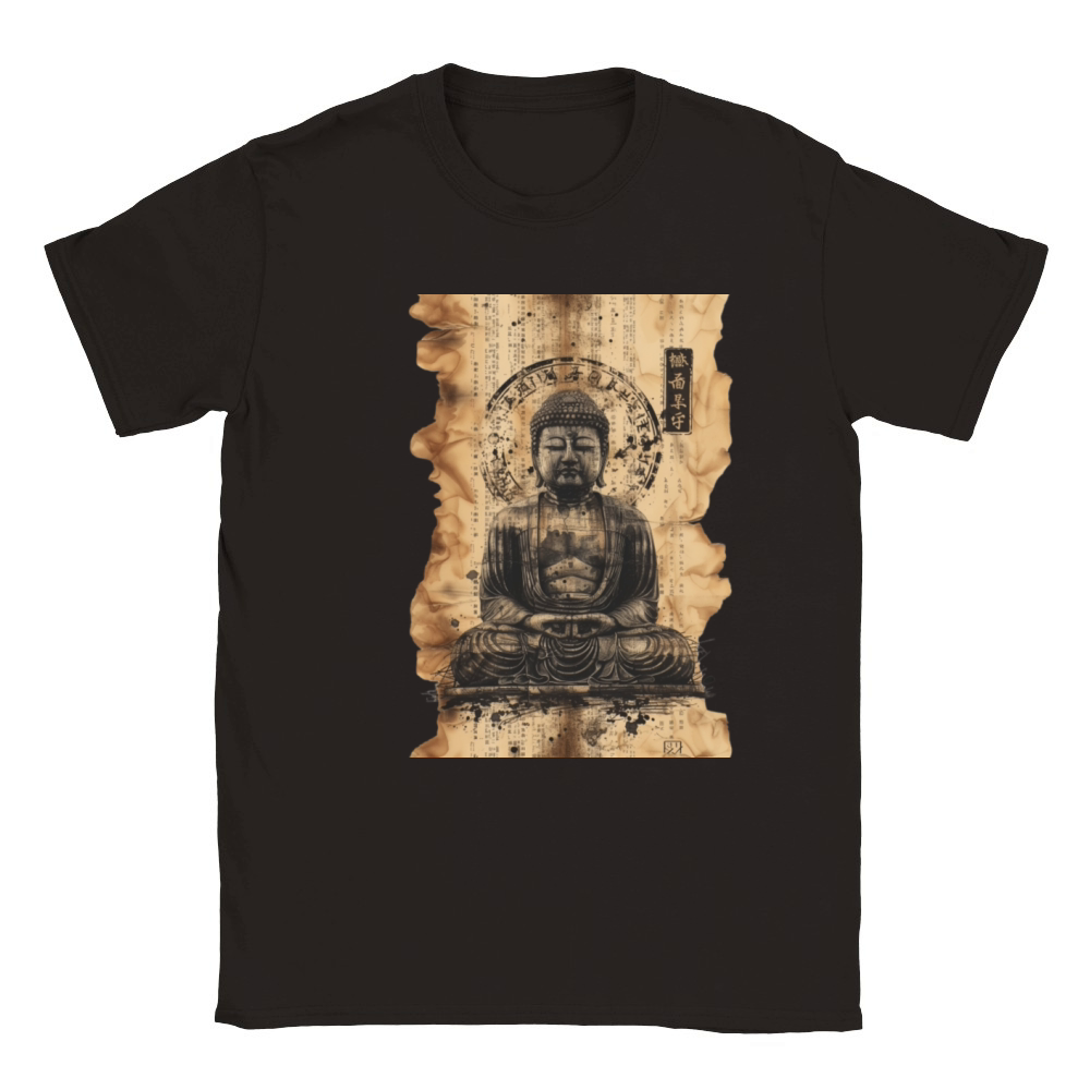 Vintage Papyrus Scroll Japanese Silhouette Buddha Classic Kids Crewneck T-shirt