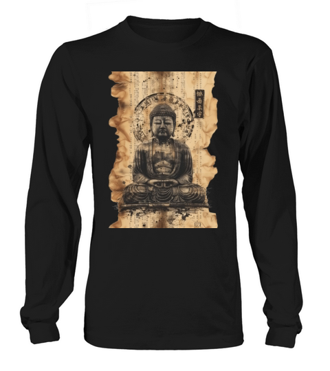 Vintage Papyrus Scroll Japanese Silhouette Buddha Long sleeved Unisex